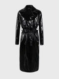 Ouzey Spring Long Soft Thin Flowy Shiny Reflective PVC Trench Coat for Women Sashes Y2K Streetwear Runway European Fashion