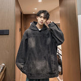 Ouzey Heavy washed denim sweatshirt men's spring and autumn trendy brand loose hooded jacket ins American high street couple coat