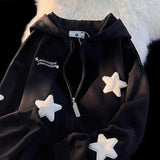 Ouzey 90s Streetwear Y2k Zip Hoodie Sweatshirt Loose Long Sleeve Coat Kawaii Clothes Tops Harajuku Jacket Casual Gothic Cartoon Patchwork Streetwear