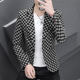 Ouzey 2024 Autumn And Winter New Checkered Long sleeved Small Suit Men's Korean Edition Handsome Youth Fashion Versatile Trendy Coat