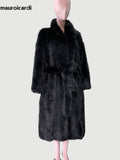 Ouzey Winter Long Oversized Black Thick Warm Soft Shaggy Fluffy Faux Fox Fur Coat Women Sashes Loose Casual Furry Overcoat