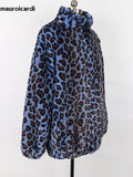 Ouzey Spring Winter Oversized Thick Warm Soft Colorful Leopard Print Faux Fur Coat Women Stand Collar Zip Up Fluffy Jacket