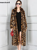 Ouzey Winter Long Colorful Leopard Print Warm Fluffy Faux Fur Coat Women Stand Collar Raglan Sleeve European Fashion 2025