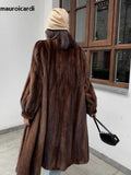 Ouzey Spring Winter Long Brown Thick Warm Soft Faux Mink Fur Coat Women Puff Sleeve Elegant Luxury Chic Fluffy Clothes