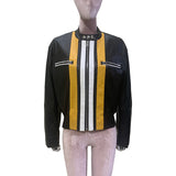 Ouzey Spring Autumn Short Color Block Pu Leather Racing Jacket Women Zipper Cool Handsome Luxury Designer Clothes 2025