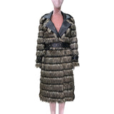 Ouzey Spring Winter Long Thick Warm Soft Fluffy Hairy Striped Faux Fox Fur Coat Women Luxury Elegant Chic Furry Overcoat