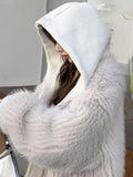 Ouzey Spring Winter Hairy Shaggy Soft Thick Warm Faux Fur Coat Women with Hood Fluffy Jacket Fake 2 Piece Clothes 2025