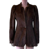 Ouzey Autumn Winter Short Brown Warm Soft Fitted Faux Mink Fur Blazer Women Elegant Luxury Chic Skirted Fluffy Jacket Coat