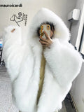 Ouzey Winter Oversized Black Warm Shaggy Hairy Faux Fox Fur Coat Women with Hood Bat Sleeved White Korean Fashion 2025