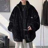 Ouzey Trendy Hong Kong Style Couple Cotton Coat Men Autumn Winter Fleece-Lined And Thickened Lamb Wool Water Ripple Loose Fit Stand Co