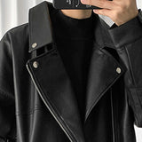 Ouzey Spring Black Oversized Leather Biker Jacket Men Casual Loose Korean Fashion 2025 Faux leather Jackets for Men Brand