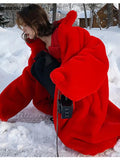 Ouzey Winter Long Oversized Red Thick Warm Soft Fluffy Faux Rex Rabbit Fur Coat Women Loose Casual Korean Fashion 2025