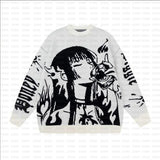 Ouzey Japanese Anime Knity2k Second Dimension Streetwear Sweater Fashionable Jacquard Warm Pullover Shirt Men Women's Long Sleeve Top