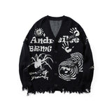 Ouzey 90s Streetwear Hip hop Goth Hole V Neck Sweater Jacket for Men and Women Autumn and Winter New Harajuku Retro Couple Knitted Cardigan Sweaters