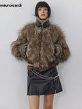 Ouzey Spring Winter Cool Short Warm Thick Hairy Shaggy Patchwork Faux Fox Fur Coat Jacket Women Luxury Designer Clothes