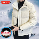 Ouzey Men's Lightweight Short Down Jacket Fall Winter Trendy Handsome Stand Up Collar White Duck Down Warm Thick Jacket Male Sportwear