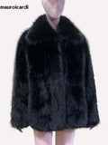 Ouzey Winter Oversized Soft Thickened Warm Black Hairy Shaggy Faux Fur Coat Women Turn-down Collar Fluffy Jacket Cardigan