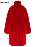 Ouzey Winter Long Oversized Red Thick Warm Soft Fluffy Faux Rex Rabbit Fur Coat Women Loose Casual Korean Fashion 2025