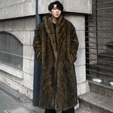 Ouzey Autumn Winter Long Thick Warm Hairy Faux Fox Fur Coat Men Shawl Collar Loose Casual Furry Overcoat Cardigan 2025