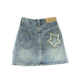 Ouzey Street Personality Pocket Stitching Star Denim Skirt Female Y2K Summer New Slim High Waist Hot Girl A-bag Hip Skirt Pants Skirt