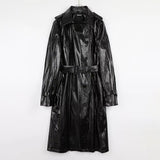 Ouzey Spring Long Waterproof Black Crocodile Print Faux Leather Trench Coat for Women Belt Luxury Designer Clothes 2025