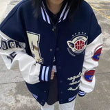 Ouzey dandys world American retro letter embroidery flocking Y2K street hip-hop baseball uniform jacket female 2025 new college style couple outfit