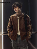 Ouzey Spring Autumn Cool Handsome Short Maillard Style Brown Pu Leather Racker Jacket Men Loose Casual Korean Fashion 2025