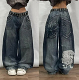 Ouzey Washed Jeans Y2K New Pocket Fashion Loose Mop Pants High Street Hip Hop Harajuku Gothic Wide Leg Denim Trousers Clothing Tide