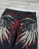 Ouzey dandys world Gothic hip-hop wings oversized pattern printed baggy denim shorts for men 2000s summer new fashion high street popular y2k pants