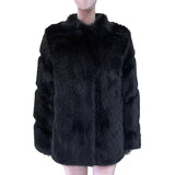 Ouzey Spring Winter Thick Warm Black Hairy Patchwork Faux Fur Coat Women Stand Collar Luxury Designer Fluffy Jacket 2025