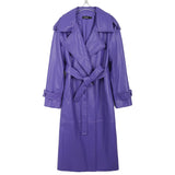 Ouzey Spring Long Waterproof Soft Purple Pu Leather Trench Coat for Women Sashes Luxury Elegant Leather Overcoat 2025