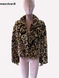 Ouzey Spring Winter Short Thick Warm Colorful Leopard Print Faux Fur Coat Women Loose Luxury Fluffy Jacket Furry Cardigan