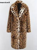 Ouzey Winter Long Thick Warm Fluffy Colorful Multicolored Leopard Print Faux Fur Coat Women Luxury Furry Overcoat 2025