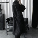 Ouzey Autumn Long Black Oversized Trench Coat Men Long Sleeve Loose Dark Academia Aesthetic Fashion without Buttons 2025