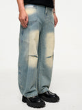 Ouzey Distressed Pleated Scimitar Jeans Hip Hop Harajuku Y2k Men’s Jeans Streetwear Pants for Men