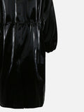 Ouzey Spring Black Long Waterproof Shiny Reflective PVC Faux Leather Coat for Women with Detachable Hood Y2K Streetwear