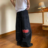 Ouzey 90s Streetwear Y2k Jeans Embroidered Pattern Men Women Loose Wide Leg Pants Retro Harajuku Trend Punk Hip hop Street Casual Straight Pants