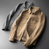 Ouzey 2024 Chamois Leather Men's Jacket High Quality Comfortable Autumn Lapel Lightweight Work Casual Versatile Loose-Fit