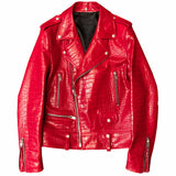 Ouzey Spring Red Crocodile Pattern Faux Leather Biker Jacket Long Sleeve Zipper Plus Size Designer Men Clothing 4xl 5xl