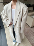 Ouzey Autumn Winter  Long Beige Oversized Thick Warm Soft Wool & Blends Coat Men Double Breasted Loose Korean Fashion 2025