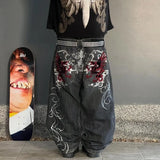 Ouzey 90s Streetwear Y2k Jeans Embroidered Pattern Men Women Loose Wide Leg Pants Retro Harajuku Trend Punk Hip hop Street Casual Straight Pants