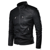 Ouzey 2024 Spring Men's Leather Jacket Stand Collar Slim Fit Korean Style Motorcycle Jacket Youthful Faux Leather Coat