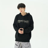 Ouzey 90s Streetwear Y2k Sweater Graphic Print Slouchy Hooded Sweaters for Men in Winter Knit Sweater Retro Sweater Trend Top Harajuku Streetwear