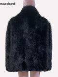 Ouzey Winter Oversized Soft Thickened Warm Black Hairy Shaggy Faux Fur Coat Women Turn-down Collar Fluffy Jacket Cardigan