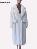 Ouzey Autumn Winter Long Fluffy White Thick Warm Faux Mink Fur Coat Women Single Button Loose Casual Furry Overcoat 2025