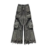 Ouzey dandys world Retro Punk Function Wind Multi-Pocket Washed Loose Jeans Y2K New Harajuku Hip Hop Gothic High Street Boy Joker Wide-Leg Pants