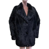 Ouzey Spring Winter Loose Casual Black Thickened Warm Soft Hairy Faux Sheepskin Coat Women Luxury Fluffy Shearling Jacket