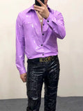 Ouzey Spring Autumn Cool Fitted Black Pink Yellow Shiny Reflective Stretchy Faux Leather Shirt Jacket Men Emo Clothes 2025