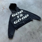 Ouzey dandys world High Street Gothic Letter God Is Good Embroidered Oversize Zipper Hoodie Men's And Women's Y2K Harajuku Hip-hop Casual Joker Top