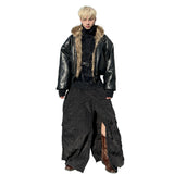 Ouzey Spring Winter Cool Short Thickened Warm Reversible Pu Leather Jacket Hoodie Men with Faux Fur Inside Zipper 2025